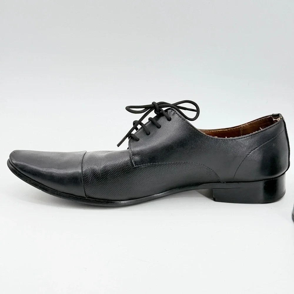 French Emporio Mens Black Cap Toe Derby Dress Shoes A98-10.43 Size 43